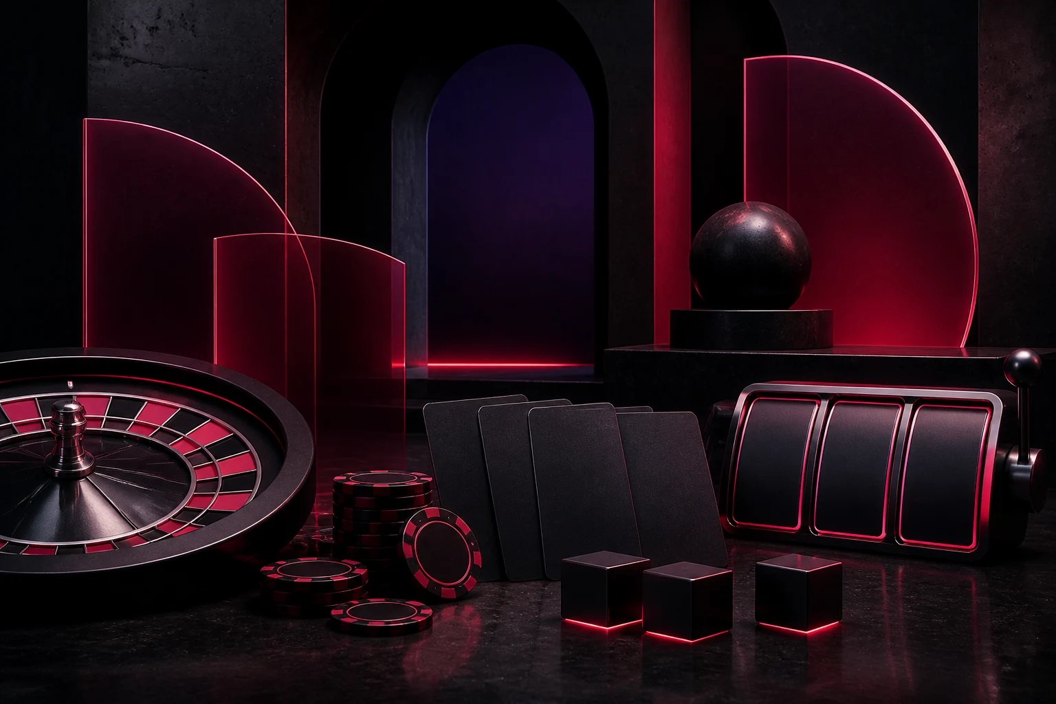 Catalogo di giochi online con roulette, slot e chip in stile Ybets